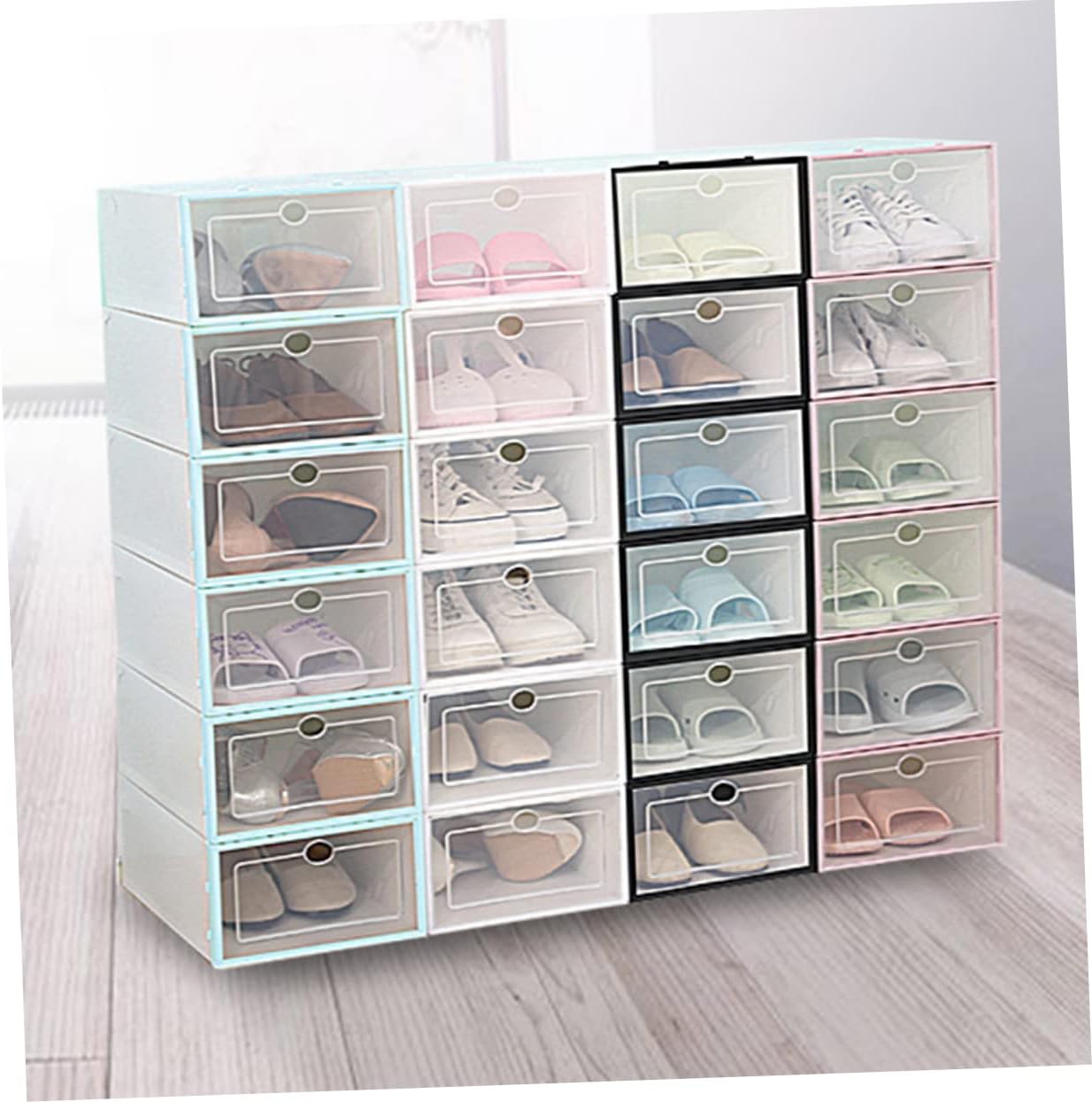 PRETYZOOM 6pcs Plastic Storage Organizers for Shoes Stackable Shoe Boxes for Closet Entryway