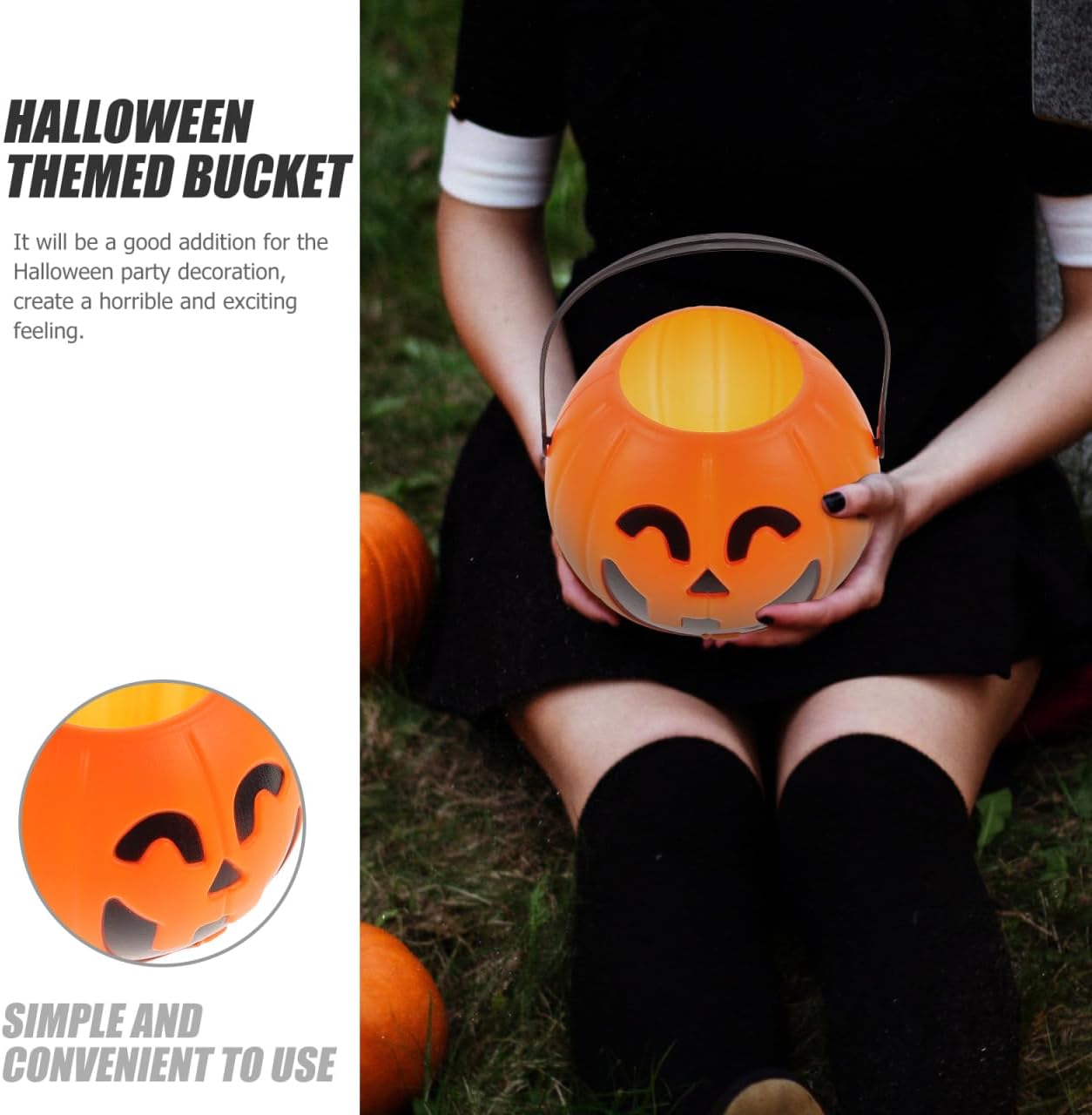 Abaodam 3PCS Halloween Pumpkin Bucket w/Handle Trick-or-Treat Candy Holder