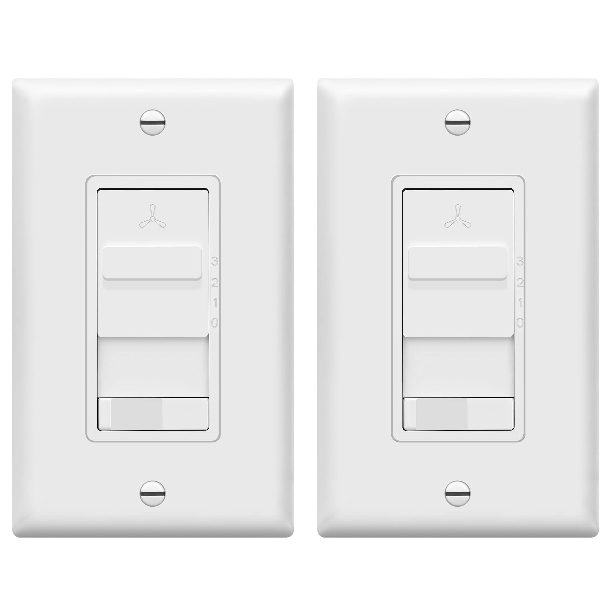 TOPGREENER Kalide Combo Light Switch with 3-Speed Fan Control, Light and Fan Combination Switch, Single Pole, 2.5A, 720W, Neutral Wire Not Required,