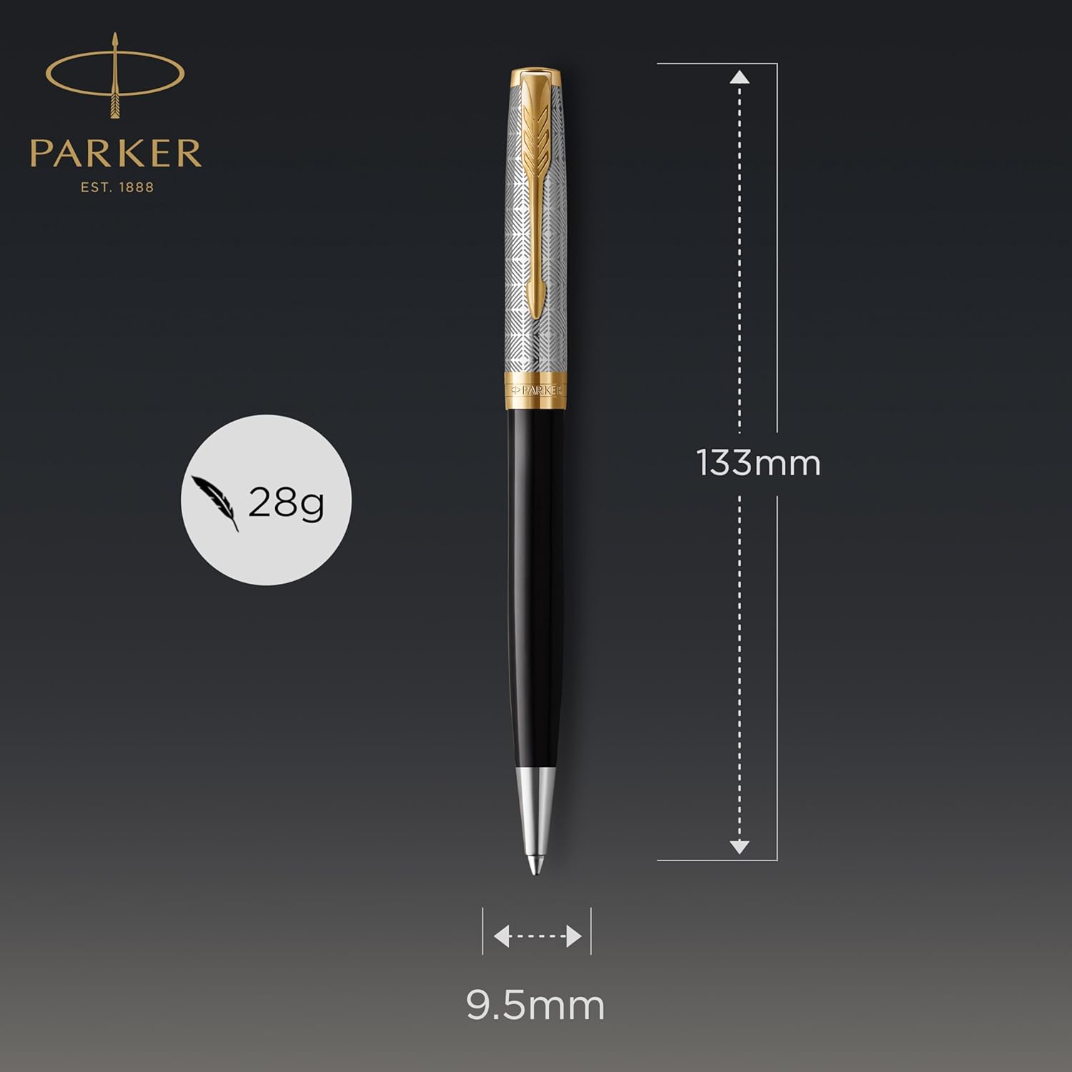 PARKER Sonnet Ballpoint Pen | Premium Metal and Black Gloss Finish with Gold Trim | Medium Point with Black Ink Refill | Gift Box