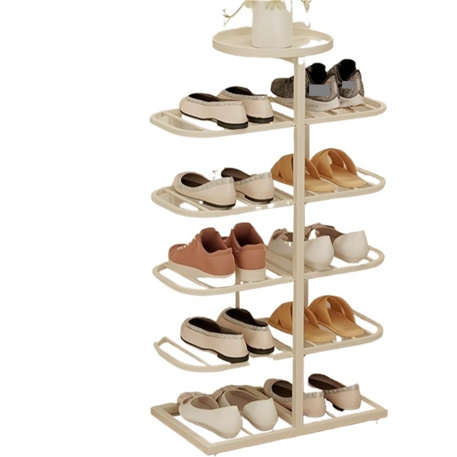 XILEUDUOD Shoe Organizer For Entryway Tube Metal Shoe Rack 5-Tier - Space-Saving Entryway Organizer With Decorative Top Shelf(White)