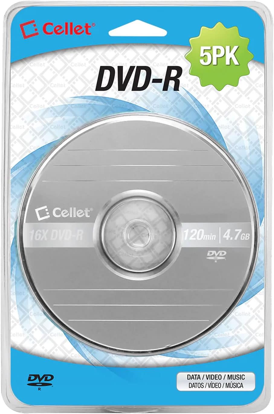 Recordable Blank DVD Disk 16X 120 Min 4.7 GB DVD-R for Video, Pictures, MP3 Files (DVD-R) (5 Pieces)
