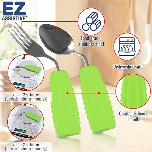 Miniatura 2 de Juego de utensilios adaptativos, tenedor y cuchara ergonómico en ángulo para Parkinson, temblores y recuperación de accidentes cerebrovasculares,
