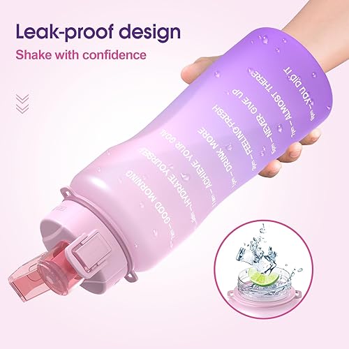 Miniatura 5 de Y&3 Botella de agua de medio galón de 64 onzas con popote y marcador de tiempo, a prueba de fugas, sin BPA, botella de agua motivacional con asa,
