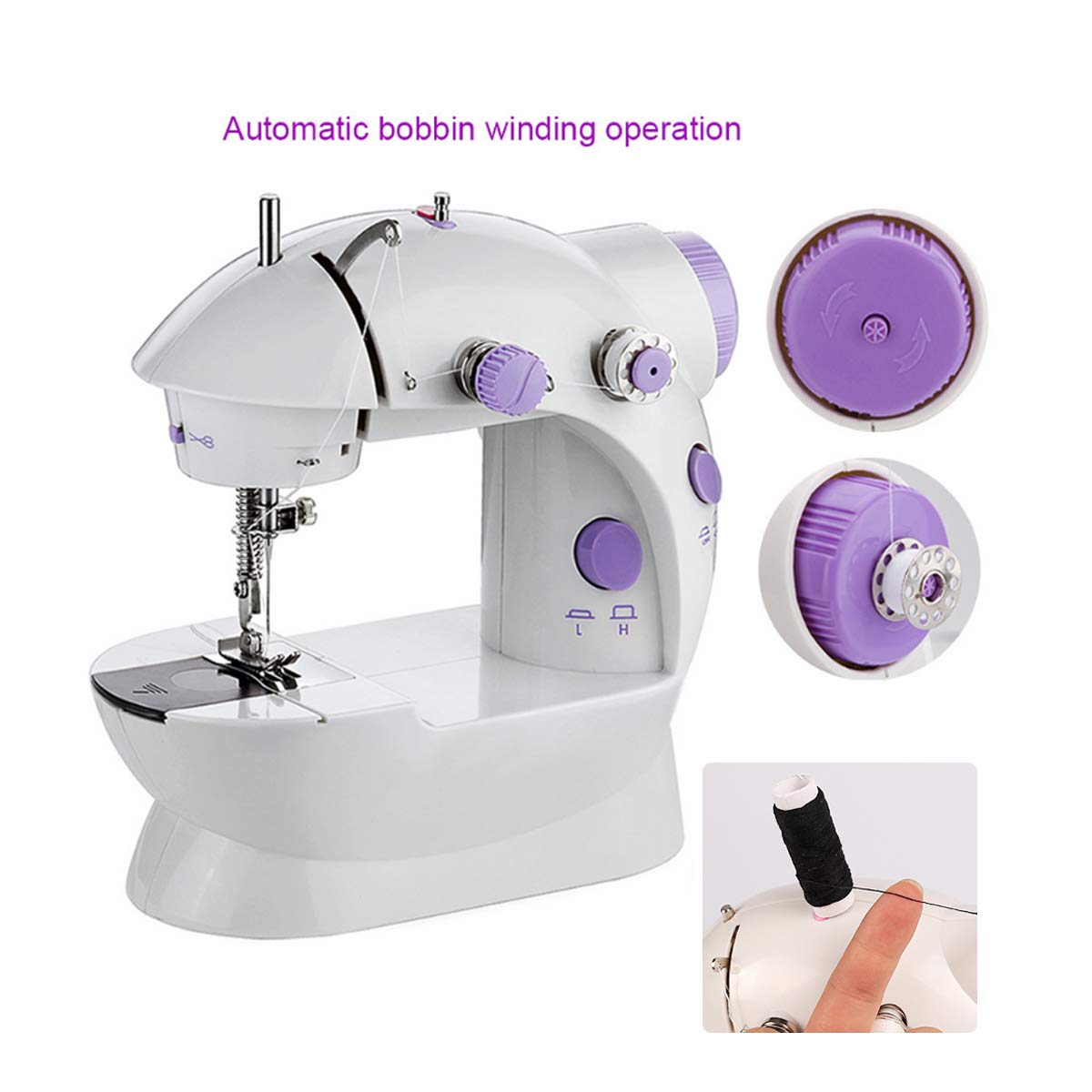 Mini máquina de coser con mesa extensible y accesorios para máquina de coser Tela de algodón Dos hilos Doble velocidad Interruptores dobles Hogar Niños Principiantes Máquina de coser de viaje