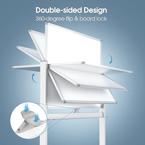 Miniatura 2 de MaxGear Pizarra blanca rodante grande de alta calidad sobre ruedas, 48 x 32 pulgadas, pizarra magnética de borrado en seco de doble cara con