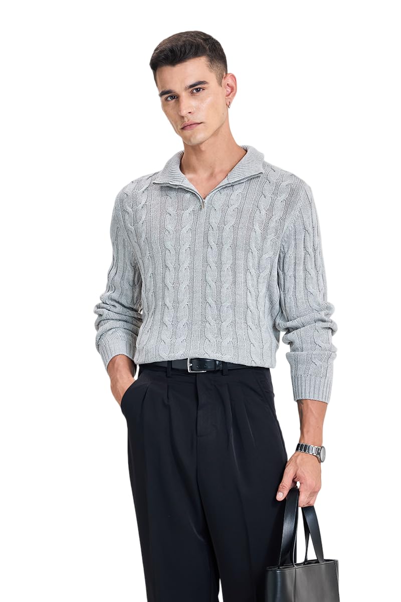 snitch Men's Sweater | Cable Knit Texture with Half-Zip Collar | Acrylic Wool Blend for Warmth & Comfort | Casual Winter Knitwear for Everyday Use-picture-44