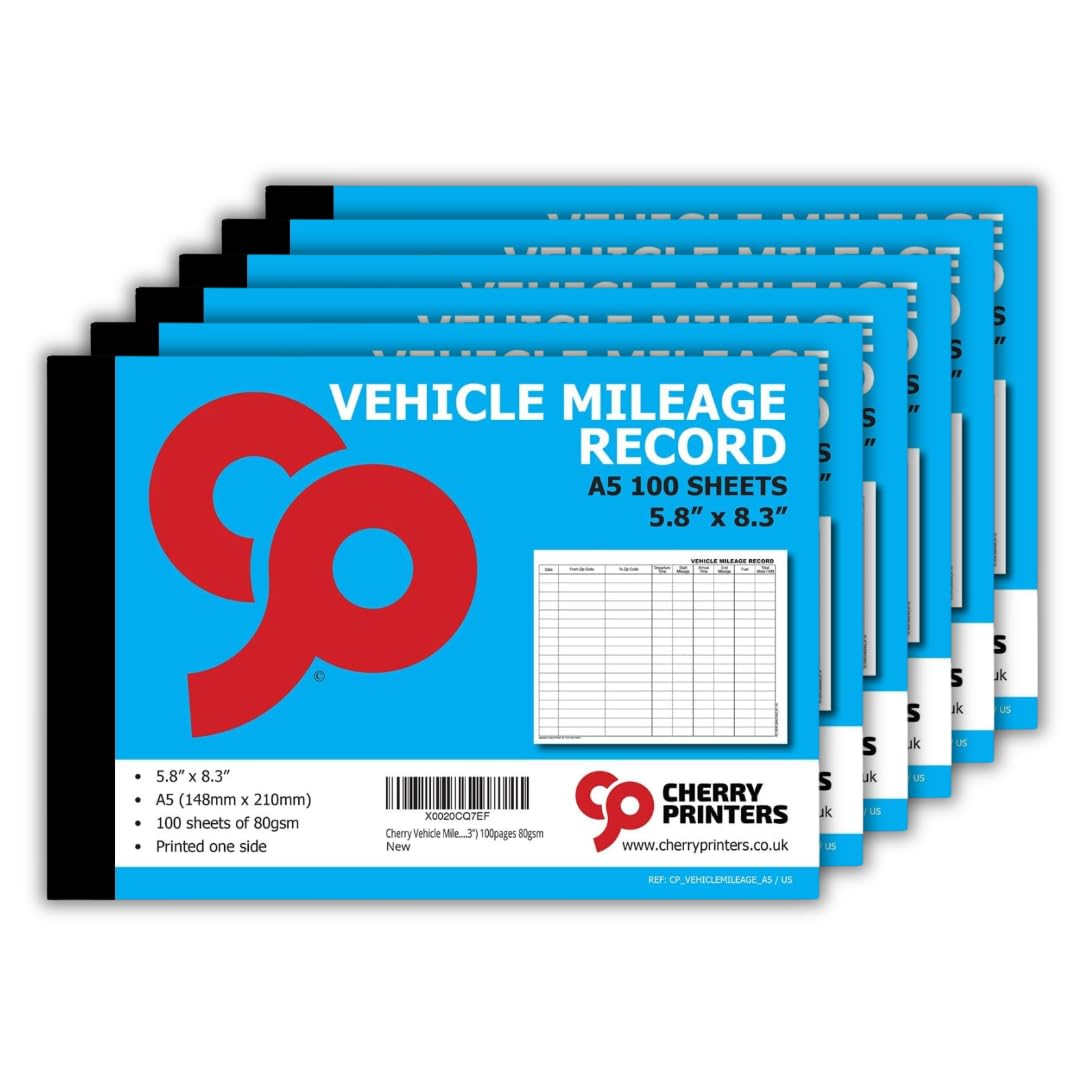 Cherry Printers Vehicle Mileage Record Log Book A5 | 6 Pack
