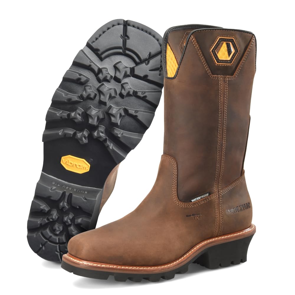 Carolina Coppice Composite Toe Wellington Logger Boots for Men - Waterproof Square Toe Leather Boots with Slip-Resistant Vibram Rubber Lug Outsoles
