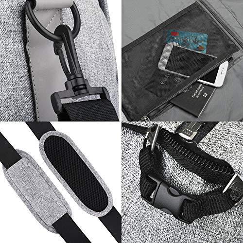 Gonex Garment Bag Carry on Duffle Suit Bag with Shoe Pocket, Convertible Hanging Duffel Travel Suitcase for Men Women Gray