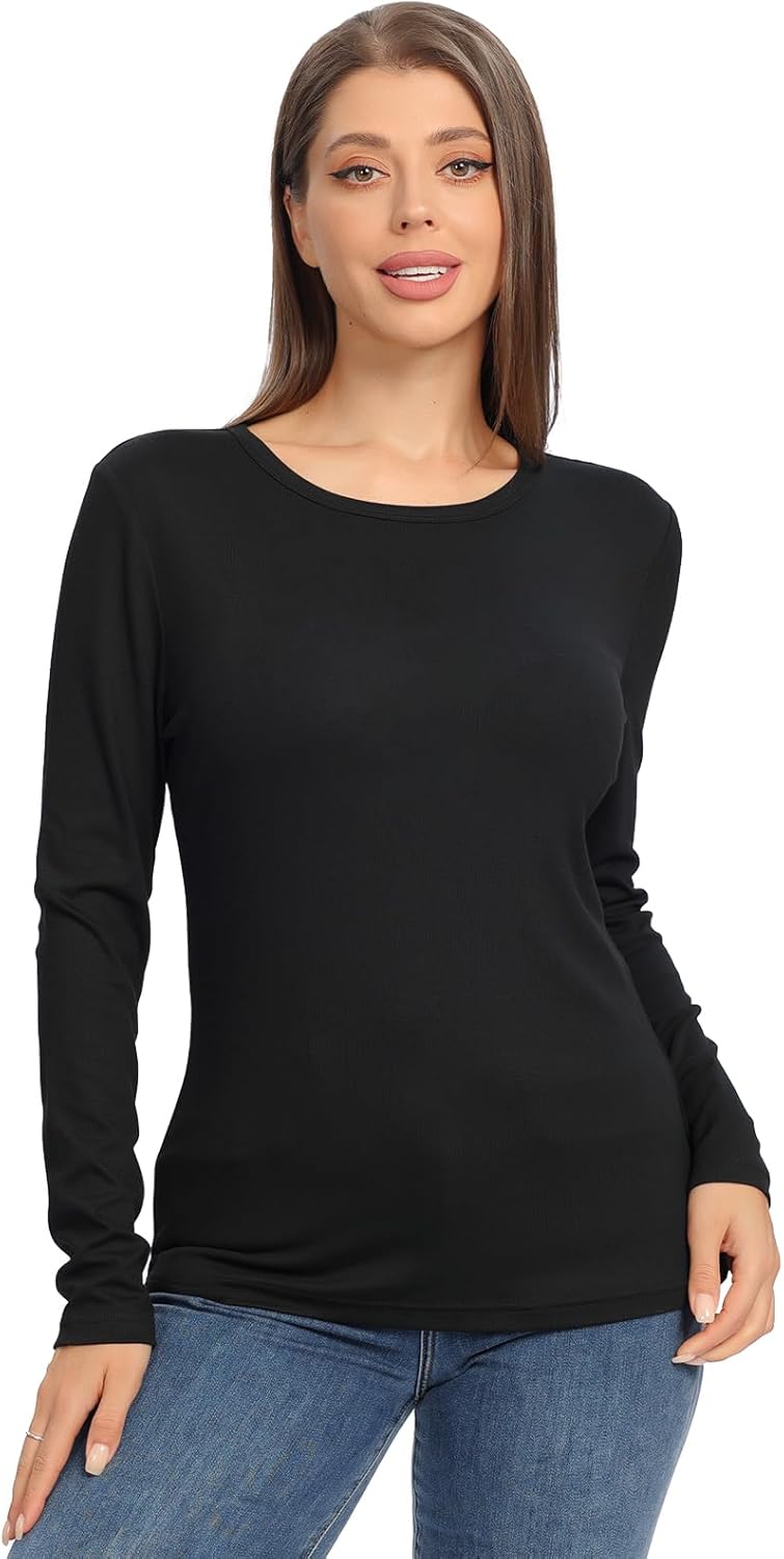 janzu Long Sleeve Shirts for Women Fall Winter Layering Shirts Casual Womens Tops Basic Clothing Underscrubs Layer Clothes - Image 2