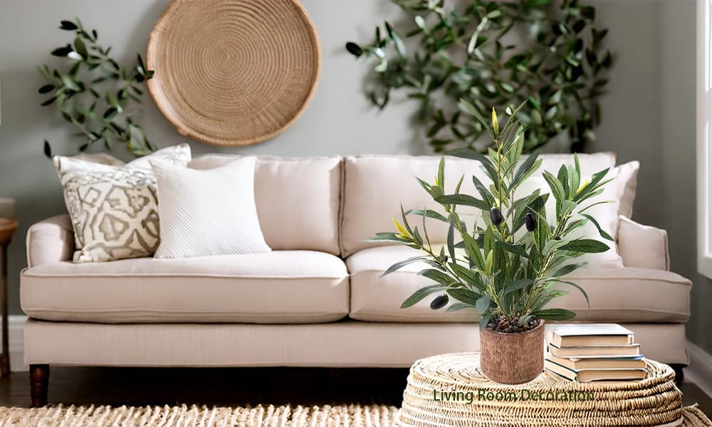 Indoor Fake Olive Plant 12 inch Faux Silk Leaves with Black Rustic Planter Medium Size Perfect Artificial Olive Fruits with Realistic Trunk and Lifelike Stems for Home and Office Decor - Image 4