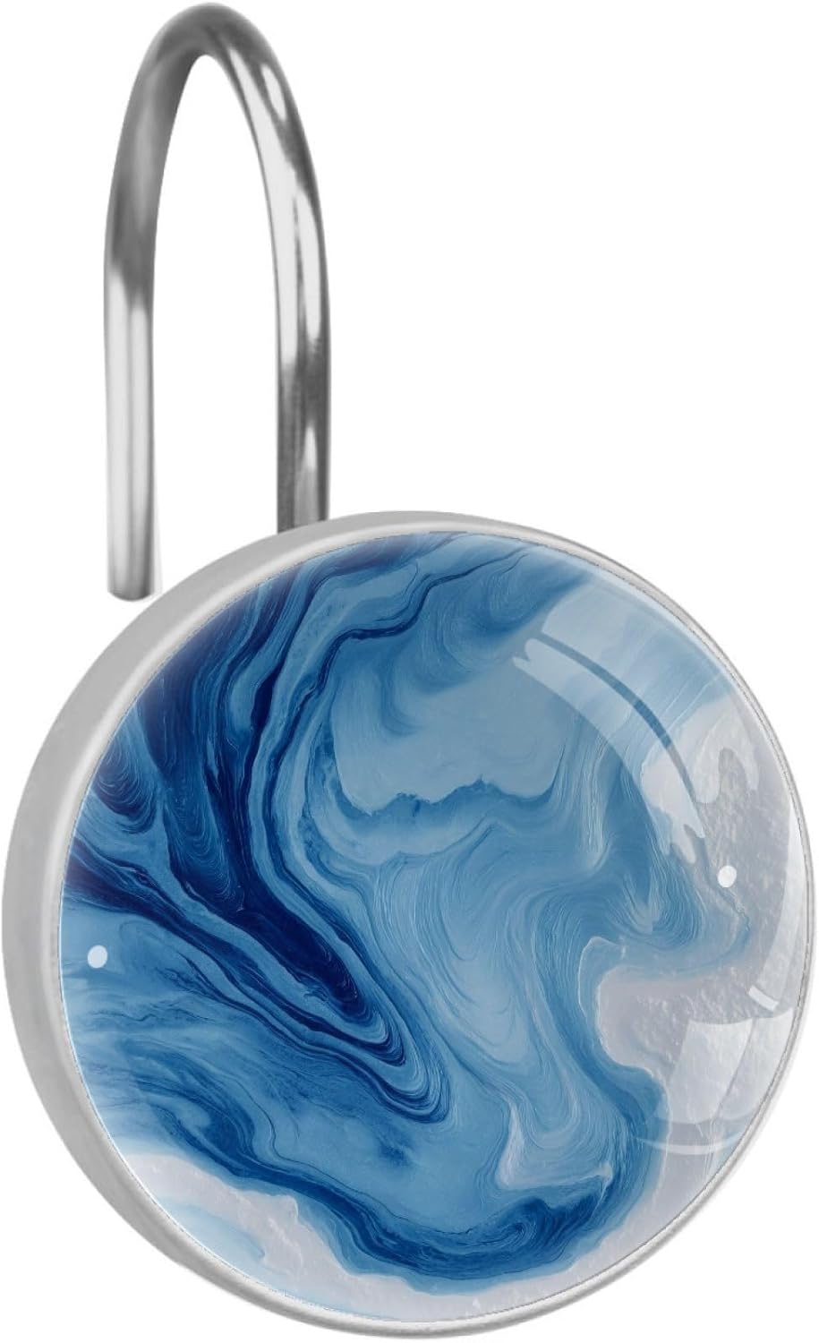 Abstract Green Marble Shower Curtain Hooks Rings, Round 12 Pcs Resin Glass Shower Curtain Hangers for Bathroom, Rust Proof Stainless Steel Shower Hooks for Shower Curtain Rod