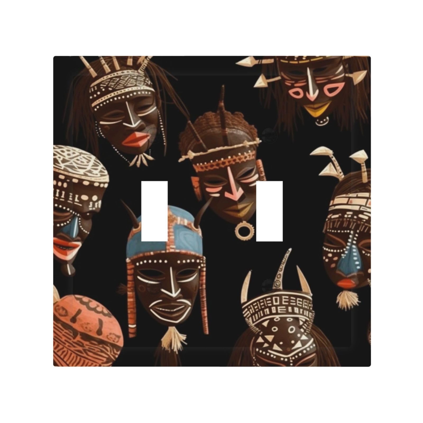 Decorator Double Toggle Light Switch Covers African Ritual Ethnic Tribal Wall Plate 2-Gang Mid Size 5" x 4.9" Double Toggle Switch Wallplate Decorative 2 Gang Wall Switch Plate Covers
