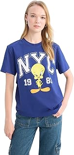 ديفاكتو تي شيرت باكمام قصيرة محبوك بقصة عادية للنساء D9108AX