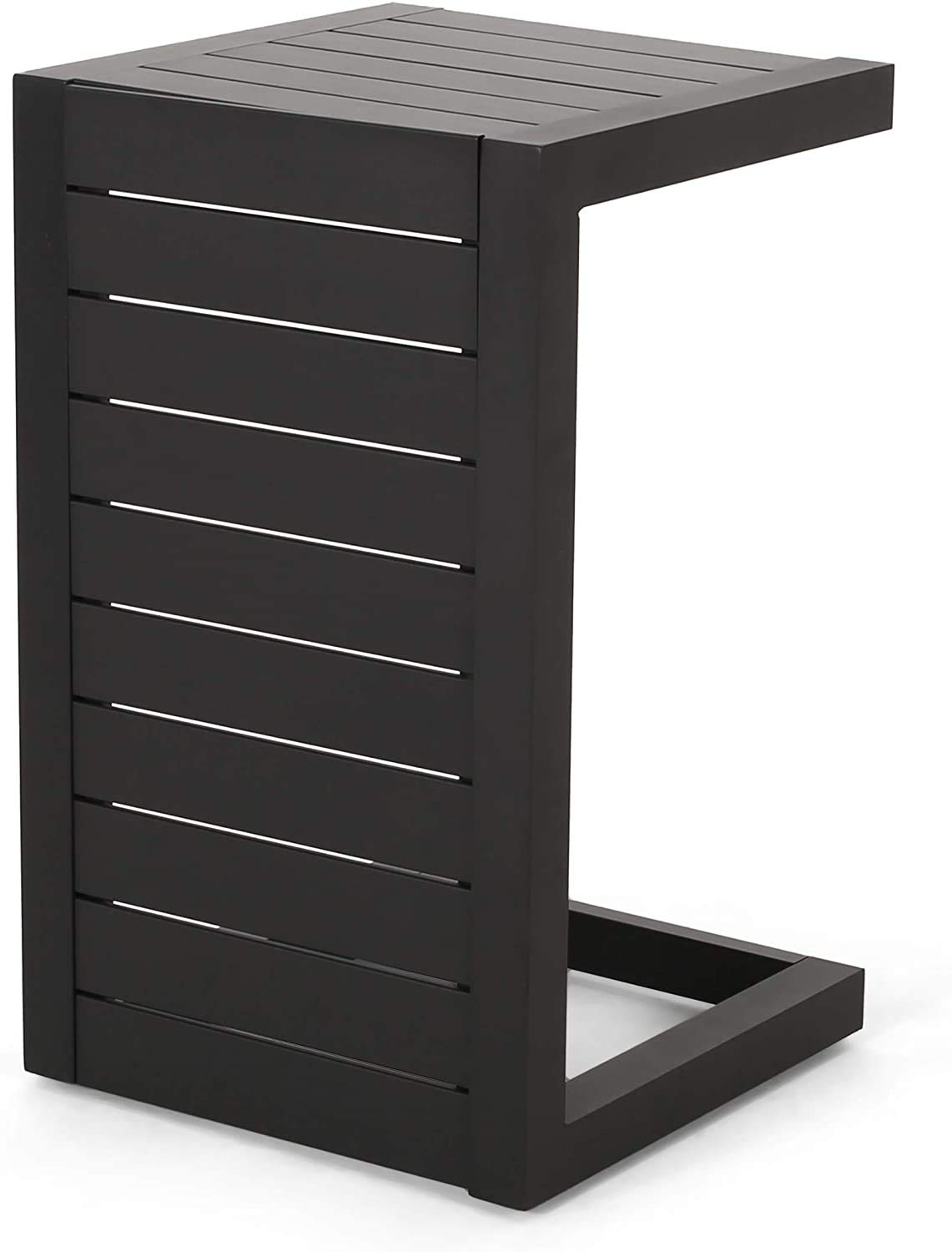indian decor. 45589 home outdoor modern metal c-shaped end table, black