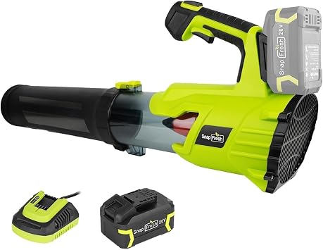 SnapFresh 20V Brushless Cordless Leaf Blower, 4.0Ah Battery & Fast Charger Included, 550 CFM 7-Speed Electric Leaf Blower, Lightweight Leaf Blower for Lawn Care, Patio, Driveway & Sidewalk Cleaning