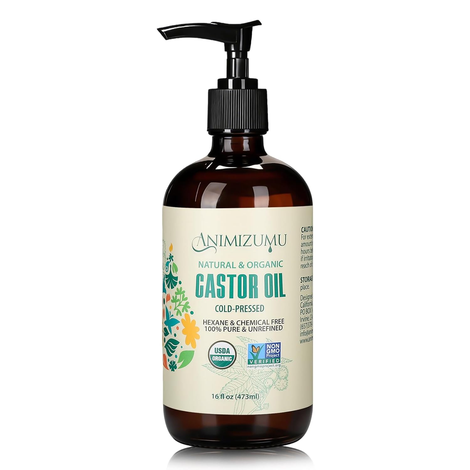 USDA Organic Castor Oil Cold Pressed,Unrefined Glass Bottle Hexane-Free Non-GMO Vegan,100% Pure Castor Oil for Hair Growth,Scalp,Face,Skin,Eyelashes,Eyebrows,Body Massage & Castor Oil Pack Wrap 16oz