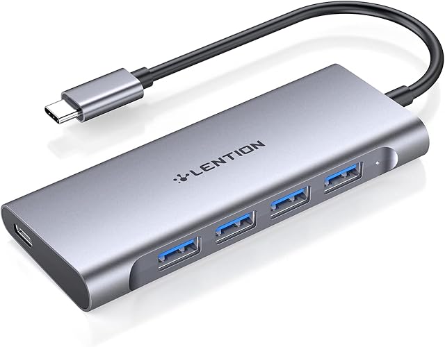 LENTION USB C Hub with 4 USB 3.0 Ports and Type C Charging Adapter Compatible 2022-2016 MacBook Pro/Air 13/14/15/16 /2022-2018 New Mac Air New Surface Chromebook More (C31, Space Gray)