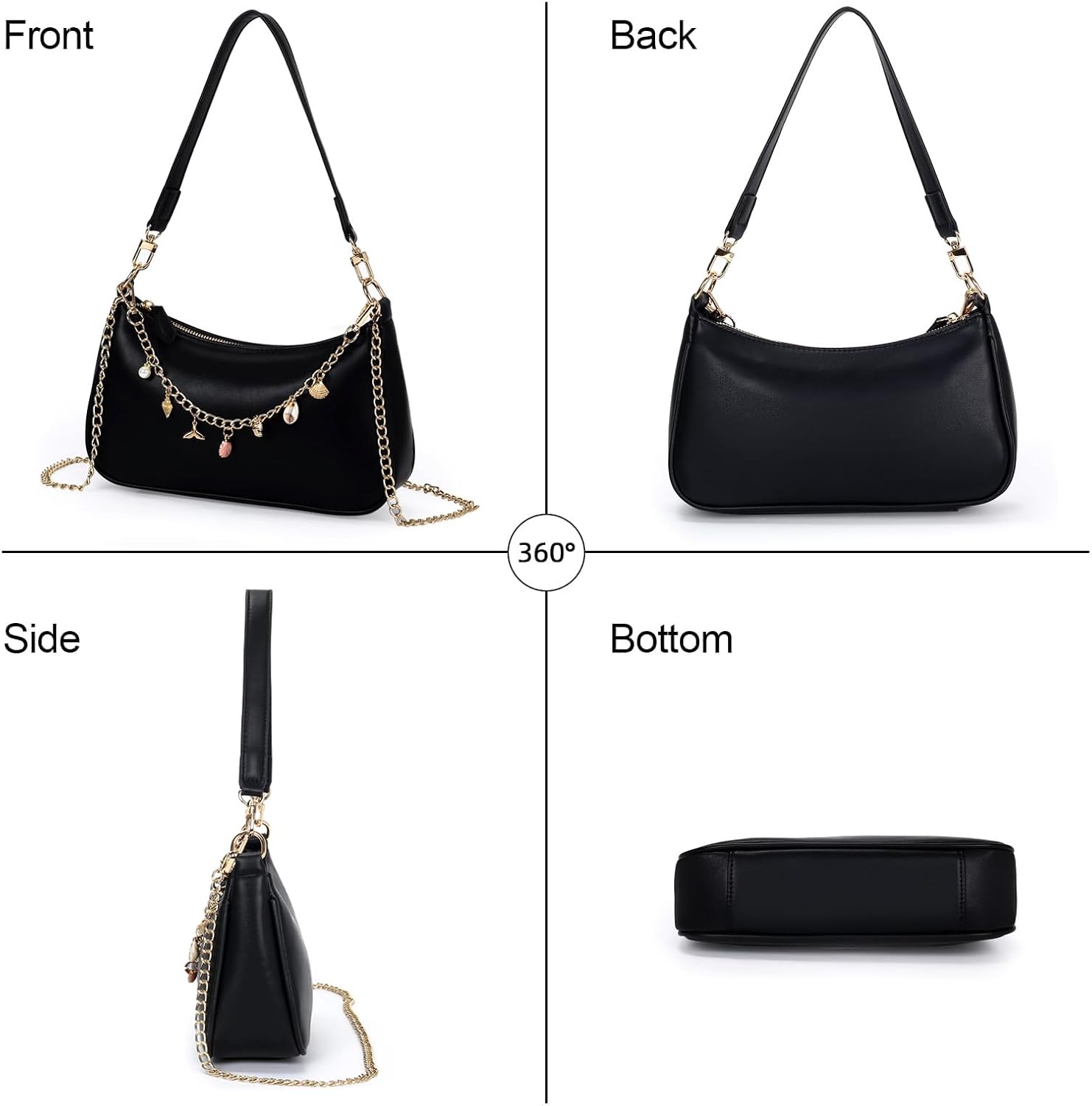 Cute Shoulder Bag for Women Small Clutch Hobo Purse Trendy Crossbody Underarm Handbags Bag Charm Chain with Ocean Charms