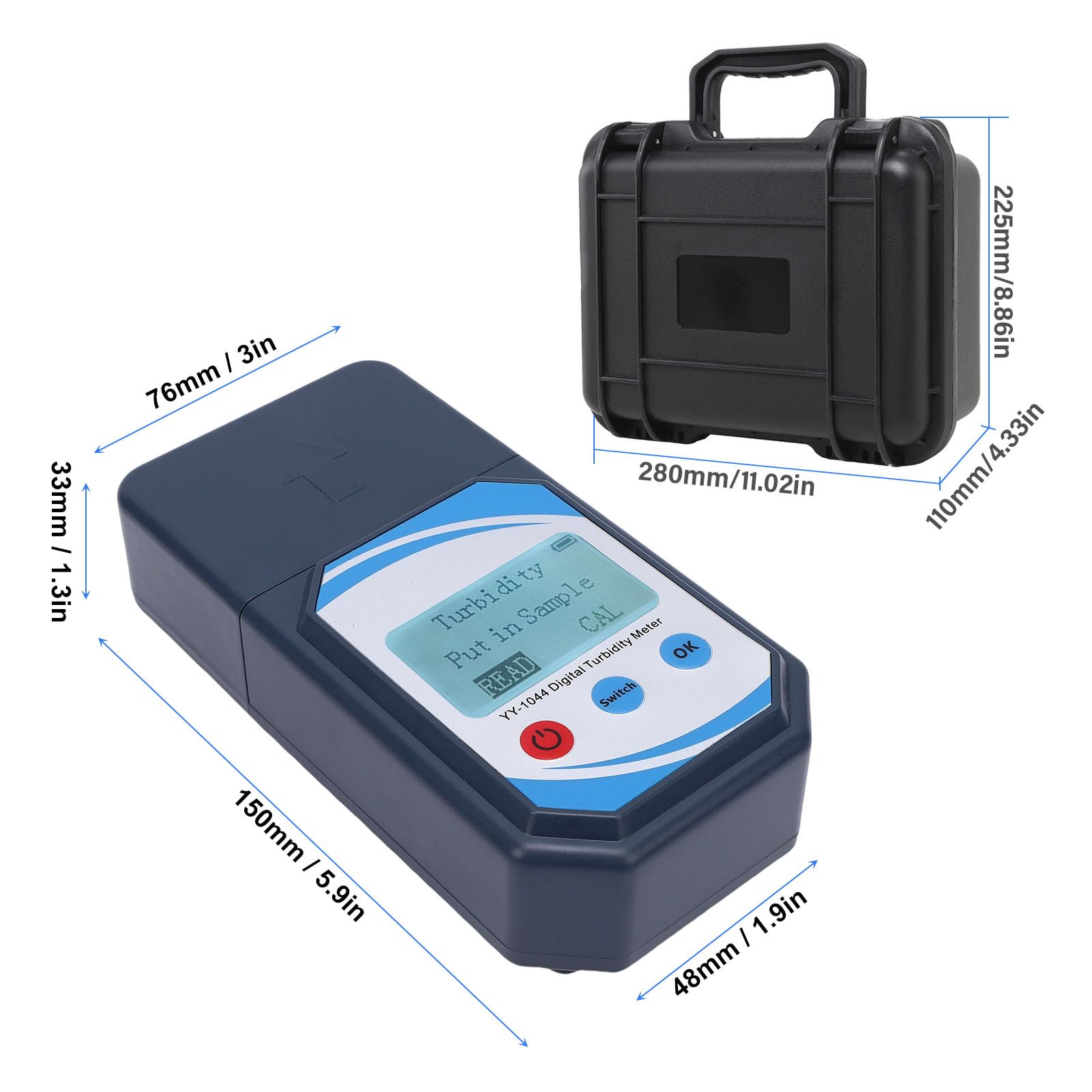 Fabater Medidor de Turbidez Portátil, Probador Digital de Calidad del Agua 0-1000 NTU, Precisión 0,08, Turbidímetro de Mano con 6 Viales de Solución de Calibración para Laboratorios