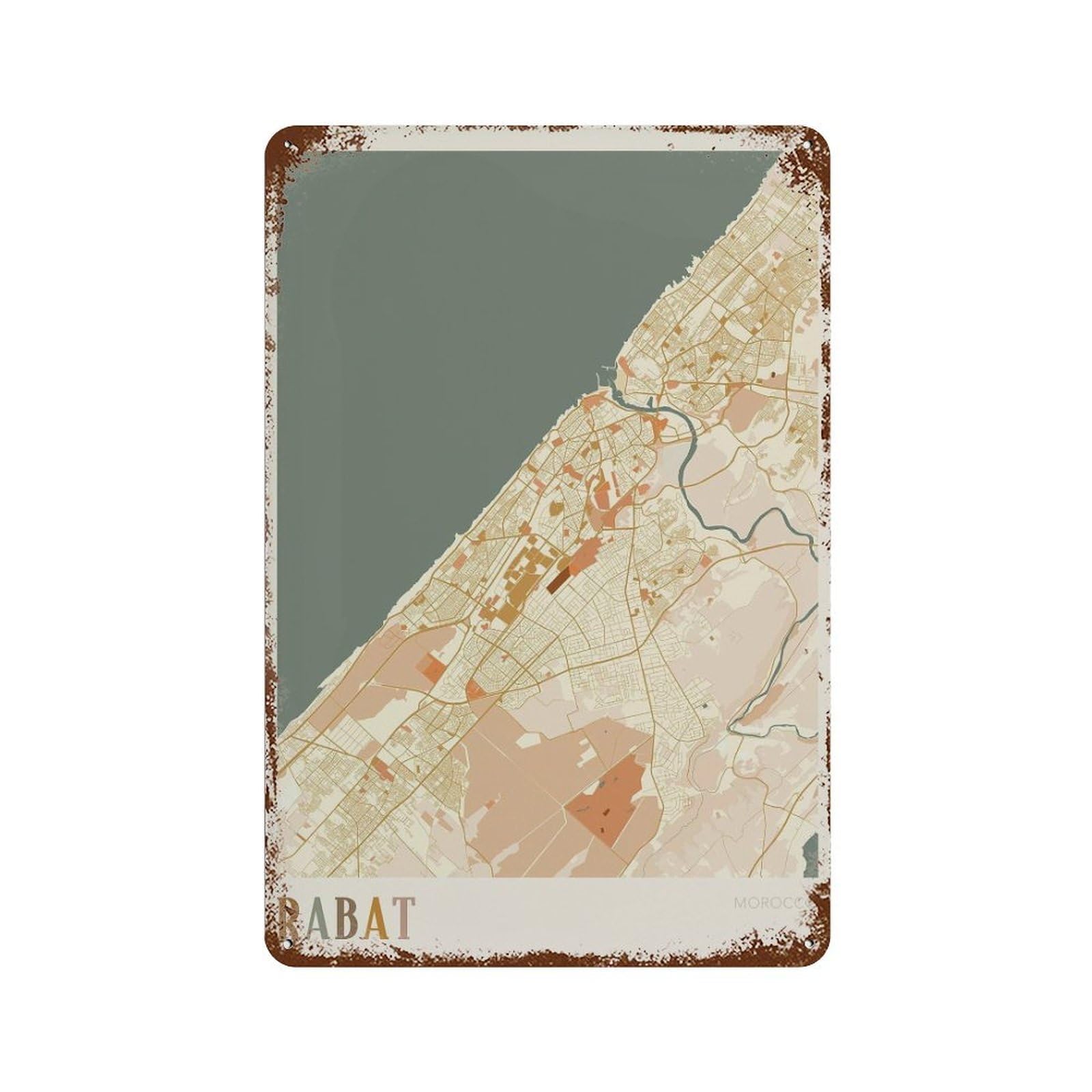 xiaoxiaoshen Rabat Map Morocco Africa Travel Gift Boho Decor Wall Decor Art Metal Tin Poster Modern Home Decor Art Home Bar Shop Decorations Vintage Sign 30x20cm