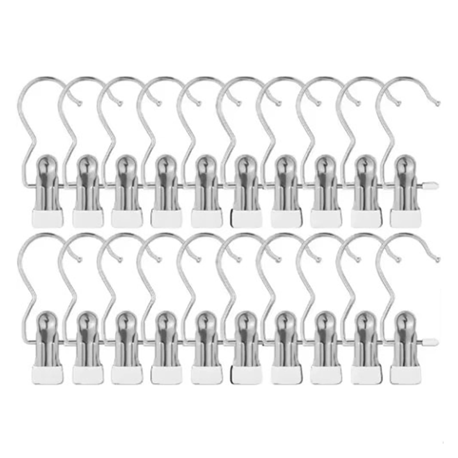 20/30pcs Stainless Steel Clothes Pegs With Hooks - Space-Saving Laundry Hangers For Pants, Towels & Closet Organization For Home(White,20pcs)