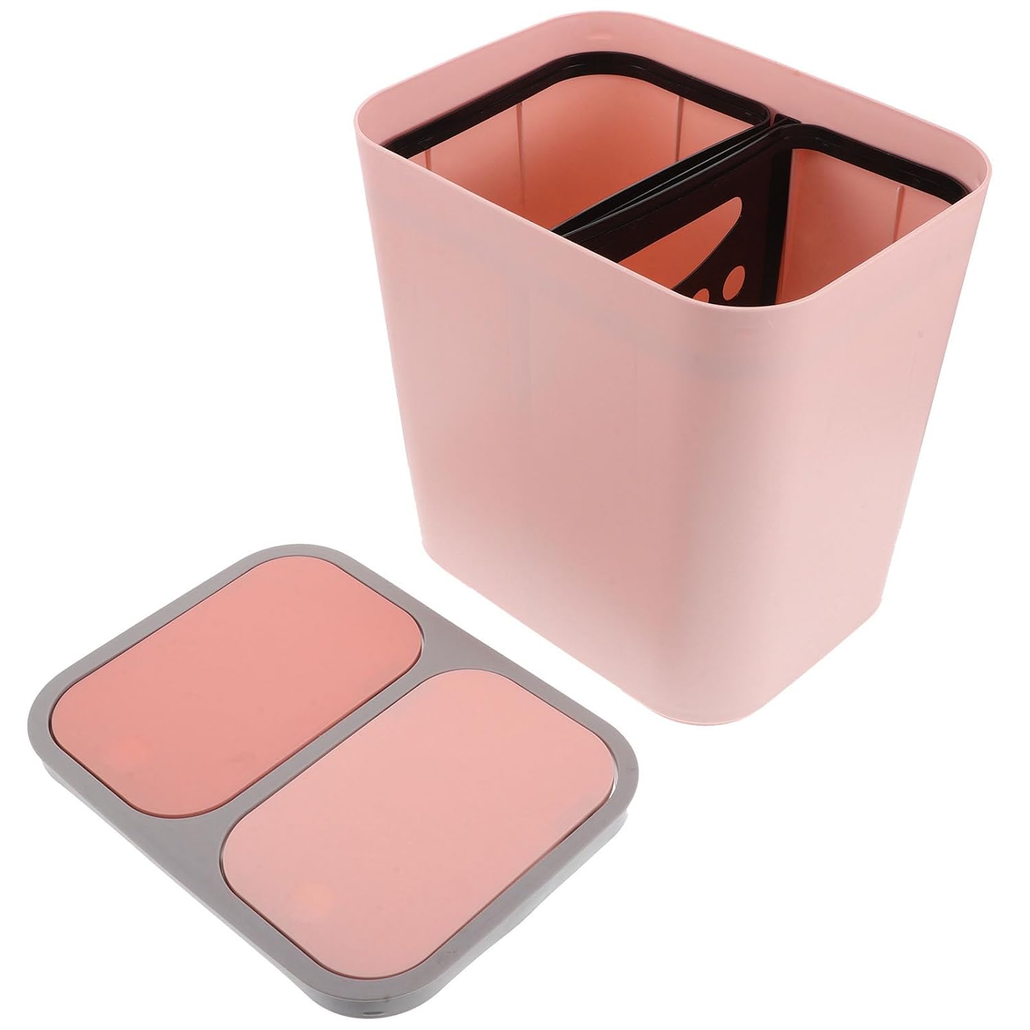 MAGICLULU Dual Compartment Colored Trash Can with Lid for Kitchen and Bathroom, Plastic Dry and Wet Waste Separation Bin with Self Sealing and Stylish Dual Lid System, for Dorm Rooms