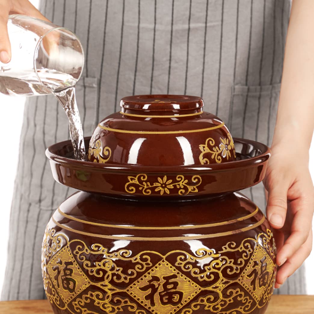Tradycyjny chiński chiński ceramiczny słoik do fermentacji słoik do marynowania z uszczelką wodną pokrywką śluzy powietrznej, duże zagęszczone ceramiczne pojemniki na garnki Kimchi,Słoiki na