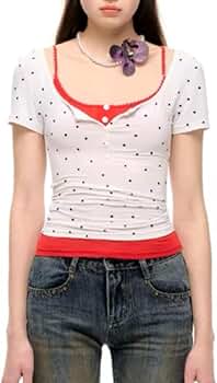 Hesaco Y2k Polka Dot Tops for Women - Aesthetic Slim Fit Shirt