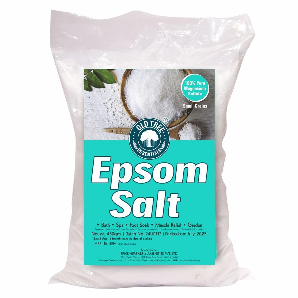 Old Tree Epsom Bath Salt 450g | Pure Magnesium Sulfate | Muscle Relief, Refreshing Bath Soak, Foot Soak, Body Pain & Stress Relief for Men & Women
