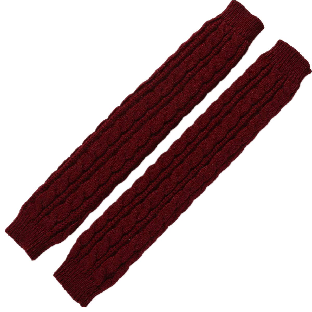 ACVIP Women's Twisted Cable Knit Arm Warmers Elbow Length Fingerless Gloves with Thumb Hole (Dark Red)