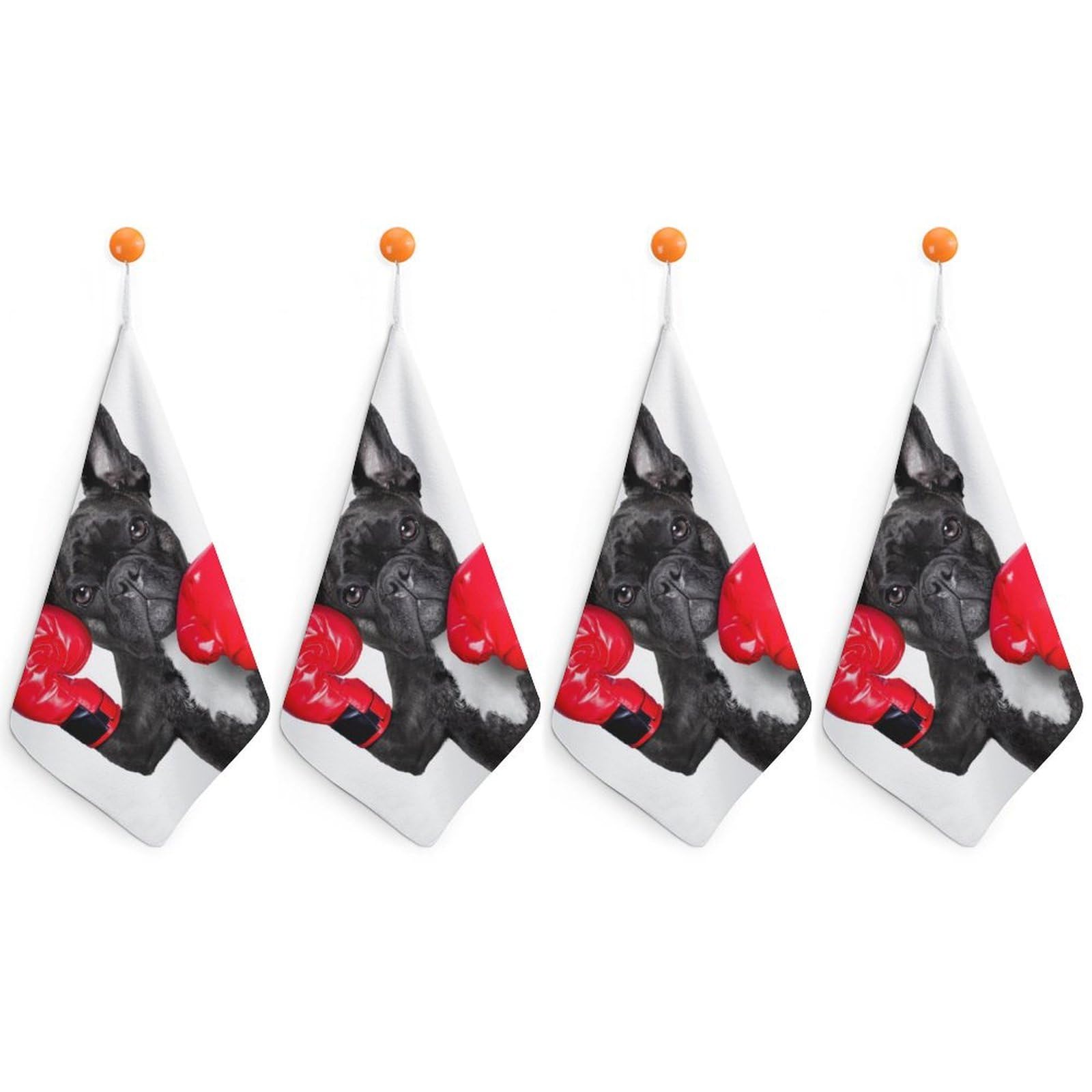 LEDFCVSU 4 Piece Hanging Hand Towels, French Bulldog Boxer Small Dry Hand Towel for Kitchen Bathroom