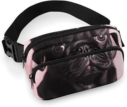 Cute Black Pug Fanny Pack with Multiple Pockets, Personalized Waist Bag with Zipper, Multifunctional Bum Bags for Travel, Belt Bag with Adjustable Strap, Crossbody Bags