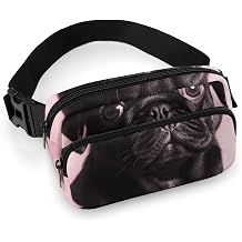 Cute Black Pug Fanny Pack with Multiple Pockets, Personalized Waist Bag with Zipper, Multifunctional Bum Bags for Travel, Belt Bag with Adjustable Strap, Crossbody Bags
