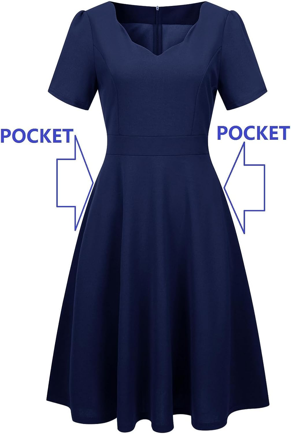 Women's Elegant Vintage 50s Scallop Trim V-Neck Casual Work Dress Swing A Line Cocktail Party Dresses with Pockets 755 - Image 5
