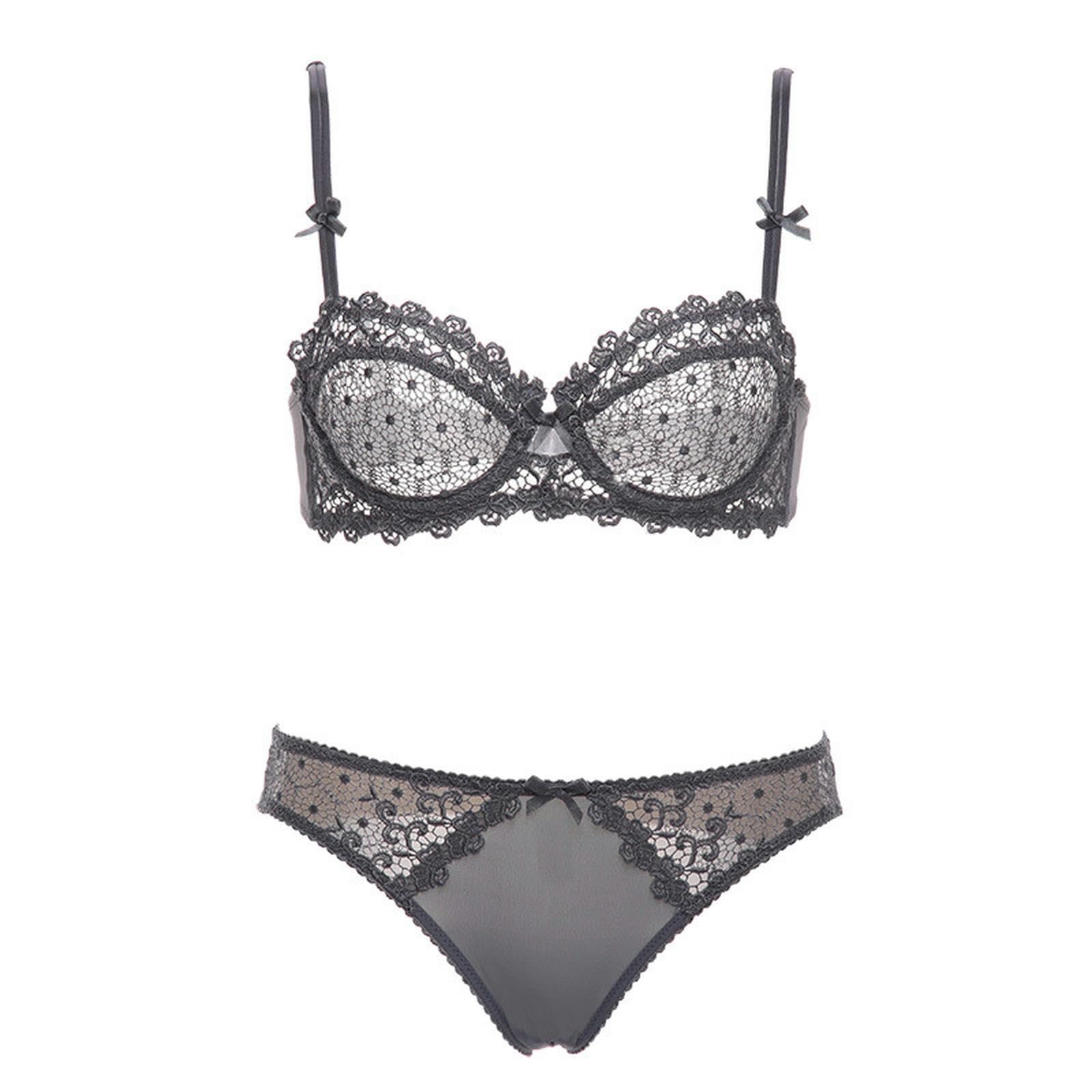 Biancheria Intima Donna Set di Lingerie da Donna Sexy Mutande da Due Pezzi Sexy Reggiseno Perizoma Vedi Attraverso Il Reggiseno A Pizzo Trasparente in Alto-grigio-80c