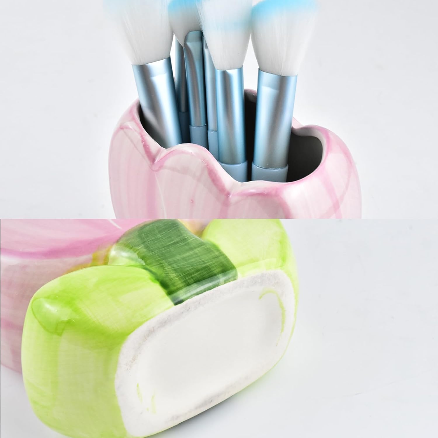 Ceramic Tulip Cosmetic Storage Box, Desktop Organizers Make Up Brush Storage Stand Desktop Storage Box for Brush,Pencil,Art Supplies, Painting Brush (Pink+Purple+Red+Yellow)