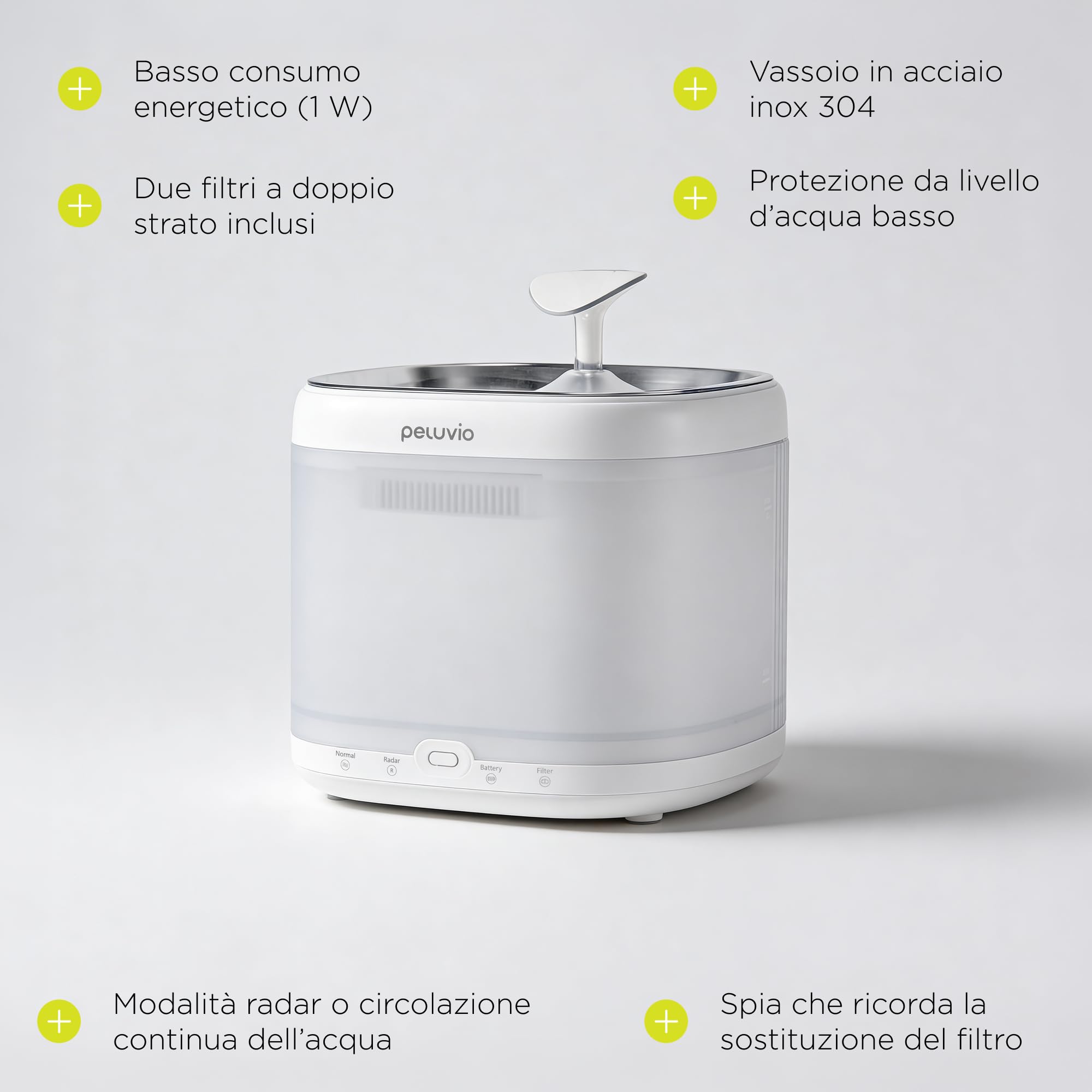 Rillan Fontanella d'Acqua per Gatti da 2 L | Fontana per Gatti con Filtro Carbone e Doppia Alimentazione USB e Batterie Facile e Rapida da Pulire, Igienica