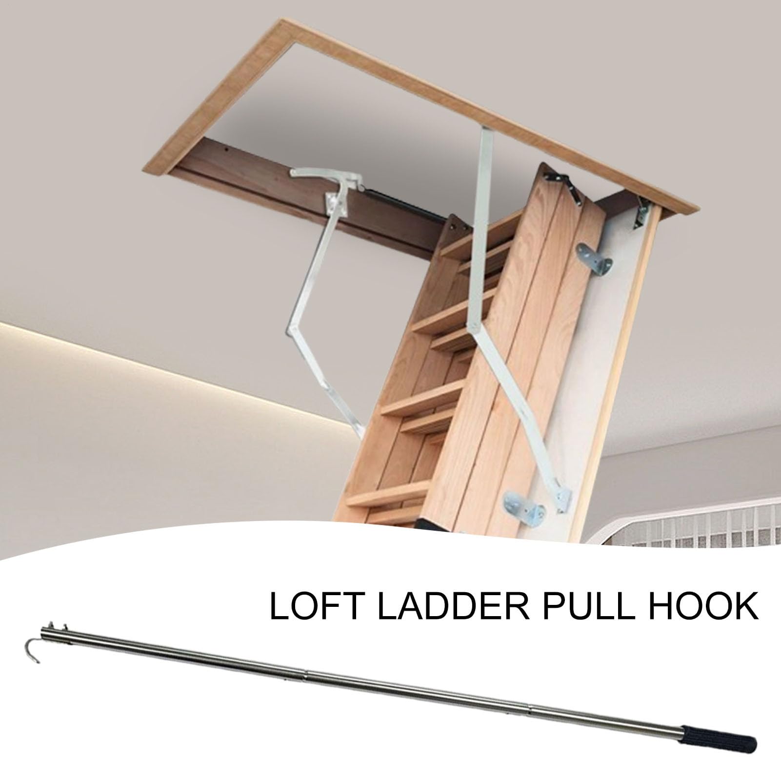 Ouvre-mât de fenêtre et échelle de avec Crochet, 101,6 cm, Crochet à Tirer Le Bas, Crochets et poteaux en Acier Inoxydable pour fenêtre de vantail ou de Veluxs, Trappe de loft
