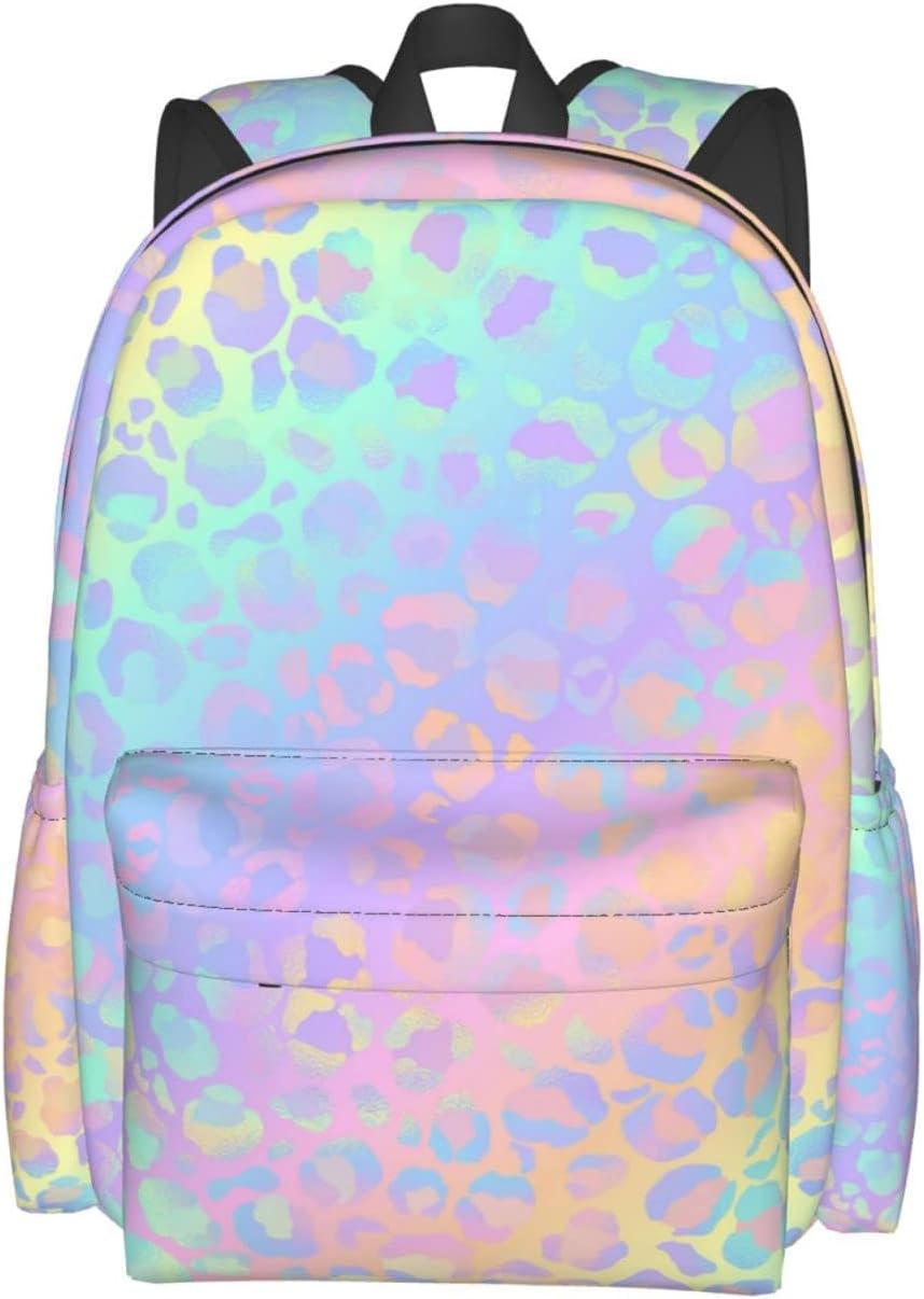 Rainbow Leopard Print Backpack Large Laptop Backpack Casual Daypack School Bag for Kids Teen Boy Girl