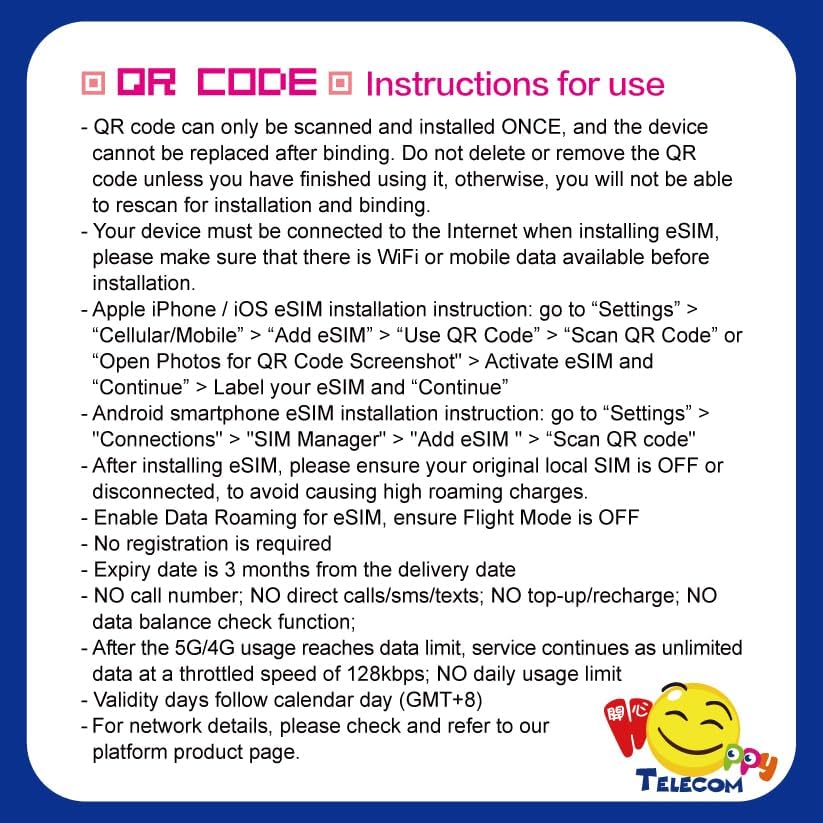 Happy 5G eSim Philippines 30Days Unlimited Data Travel eSim | 15GB of 5G High-Speed Data Then 256kbps | Support iPhone & Android Devices | Easy Activation | No Need Registration