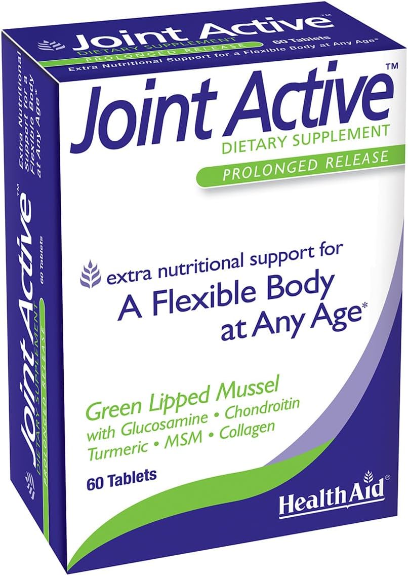 Healthaid Jointactive, 60 Ct, Prolongued Release, A Flexible Body at Any Age, Green Lipped Mussel, with Glucosamine, Chondroitin Tumeric, MSM, Collagen.