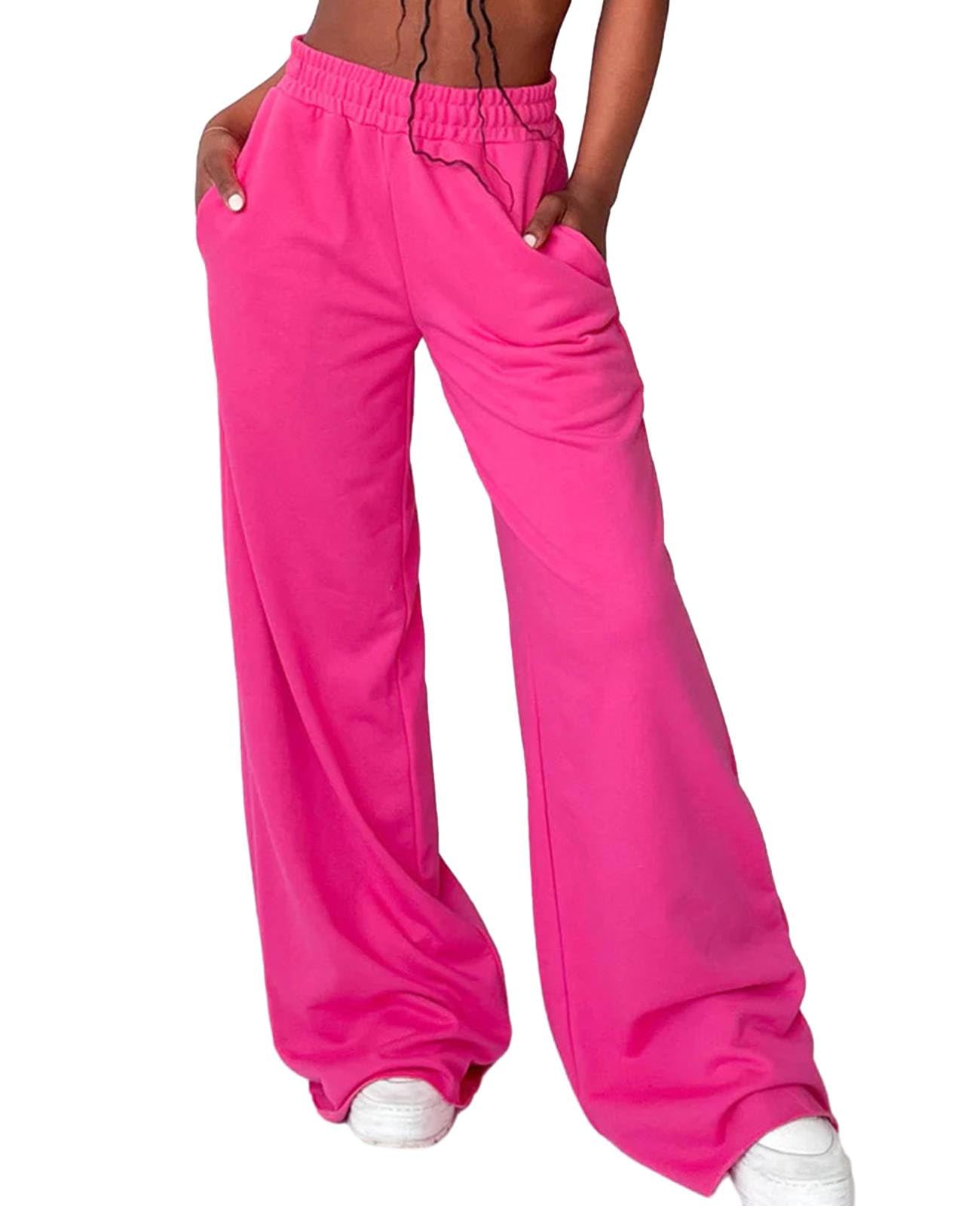 HOTIAN Women Casual Pants Flared Trousers Street Trousers with Rolled Edge Wide Leg