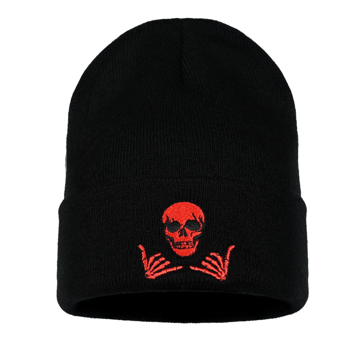 Embroidered Skeleton Beanie Hat Winter Stretch Knit Skull Cap for Men Women