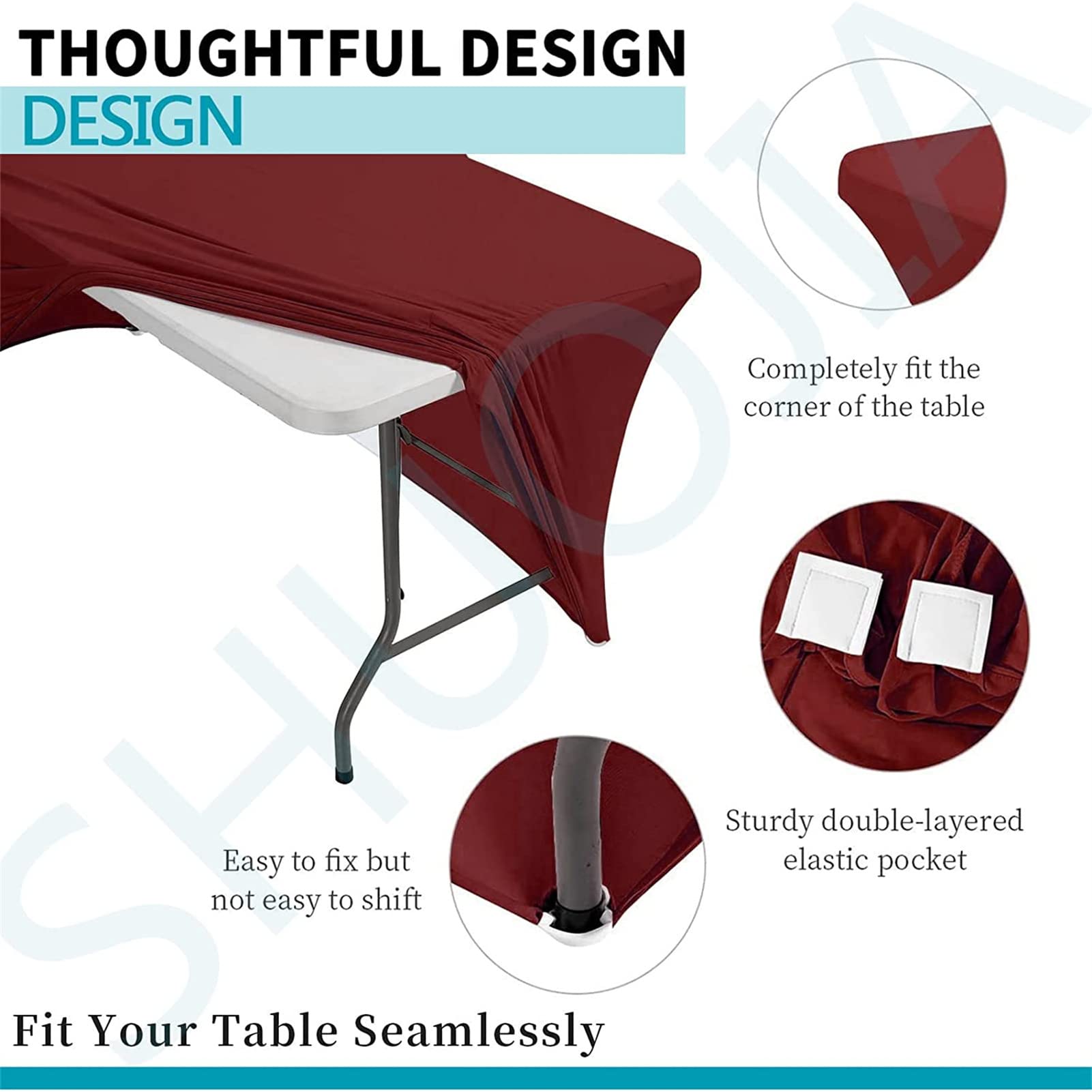 Tovaglia Elasticizzata In Spandex Rettangolare 2 Pezzi - Rosso Scuro, 8FT (244cm) Per Tavolo Da Festa