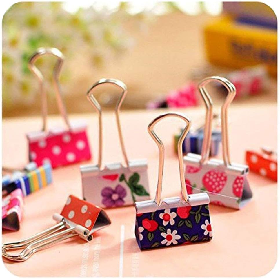 Pack of 24 Binder Clips, Lovely Cute Printing Style Metal Paper Clips Clamps (Pack of 24(25mm))