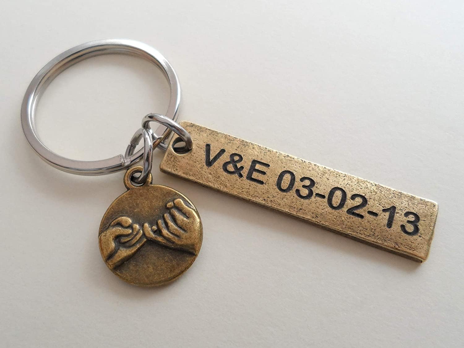 Custom Personalized Small Bronze Tag Keychain Engraved, Anniversary, For Husband, Wife, Boyfriend, Girlfriend Key Chain, Customized Couples Keychain - Image 6
