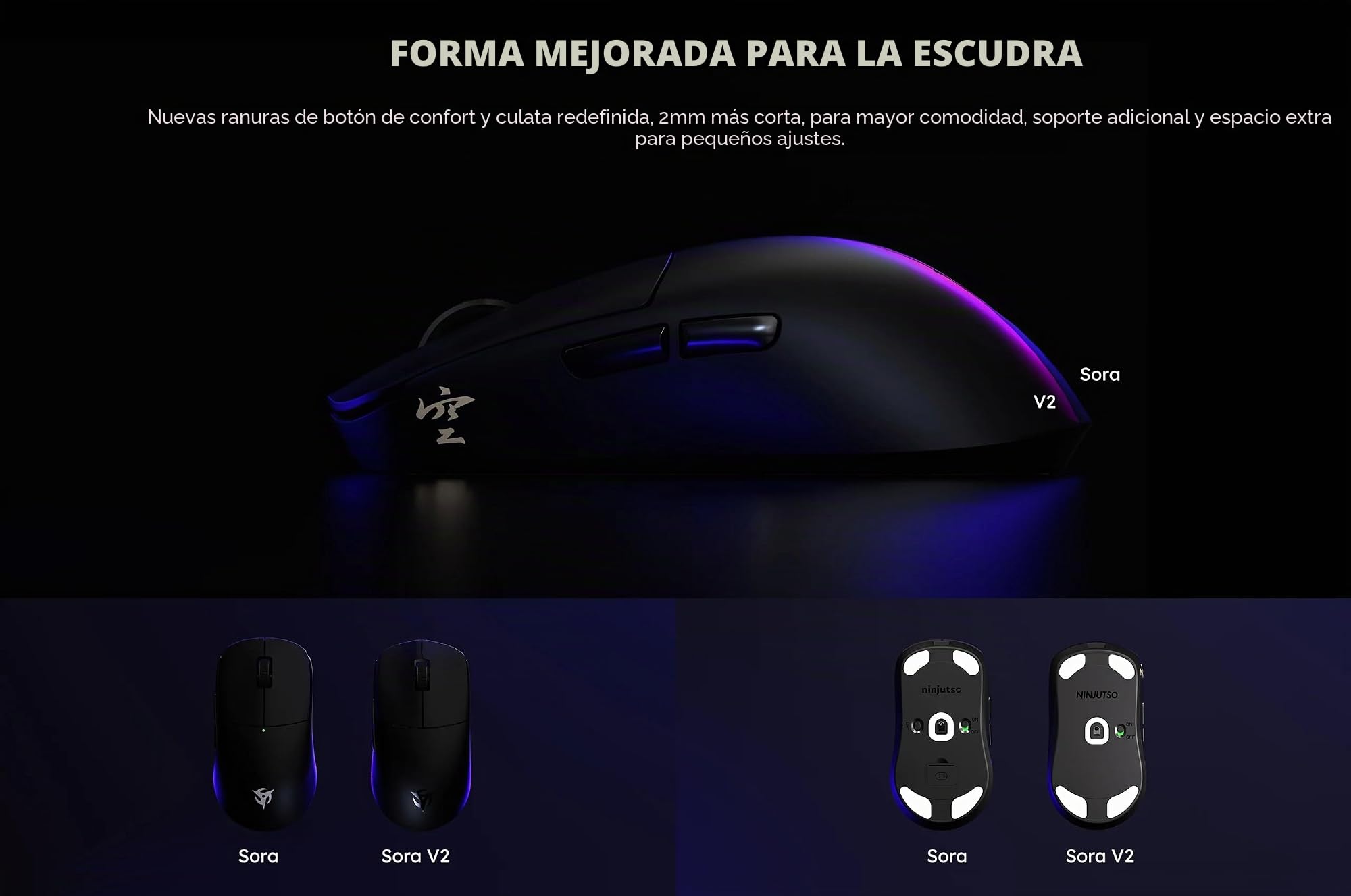 Ninjutso Sora V2 8K - Ratón inalámbrico para juegos (39 g) - Sensor AIMNINJA, 26000 DPI, receptor SnappyFire 8K incluido, policarbonato, blanco