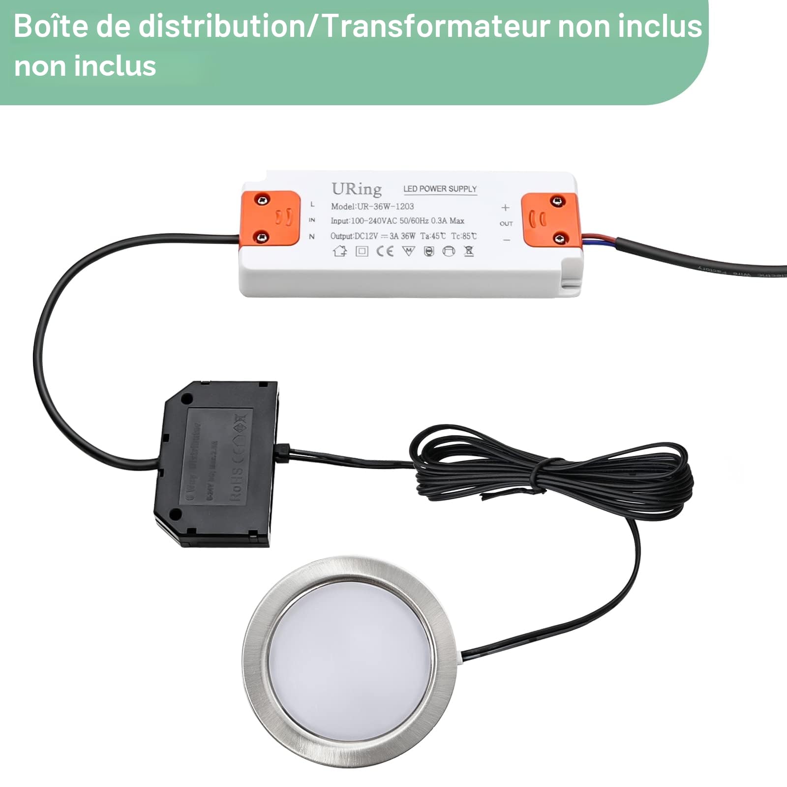 Spot Encastrable LED 12V Dimmable 3,5W 3000K Blanc Chaud 300LM Extra Plat, Plafonnier Pour Meuble Avec Câble de 2m, Lot de 3, Nickel
